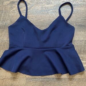 Revamped Navy Peplum Crop Top with Spaghetti Straps